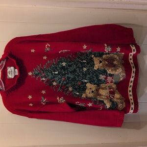 Vintage Tiara Festive Red Sweater Christmas Tree & Bears Sz. 18/20 Women's